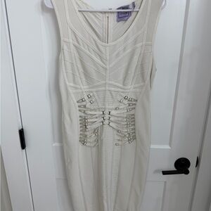 Herve Leger Cream Form-Fitting Dress